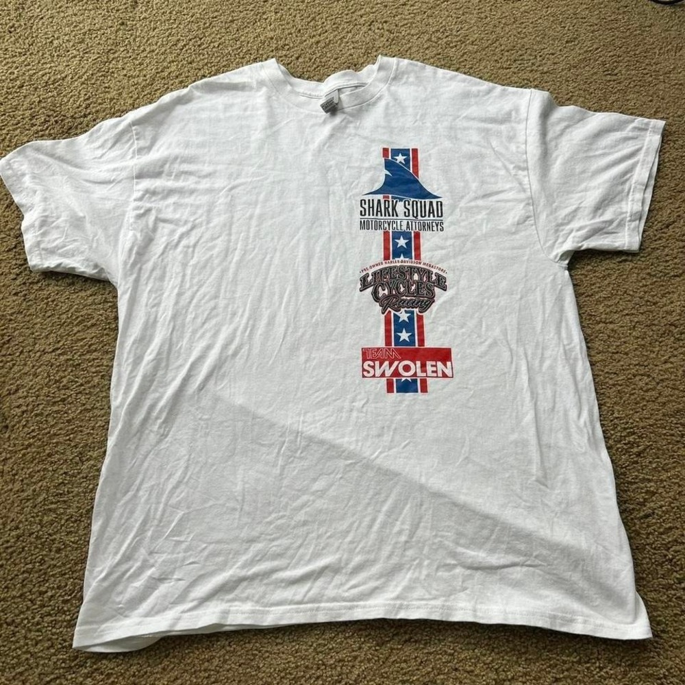 White vintage Harley Davidson Shark Squad Motorcycle Attorneys‎ t-shirt